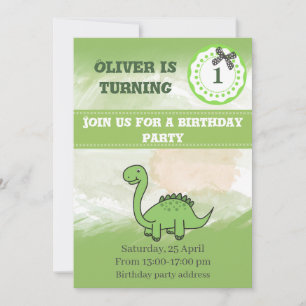 Cute trendy watercolor funny dinosaur birthday invitation