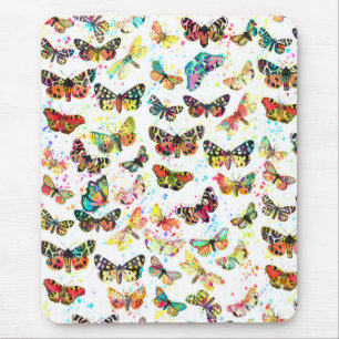 Cute trendy watercolor splatters butterflies mouse pad