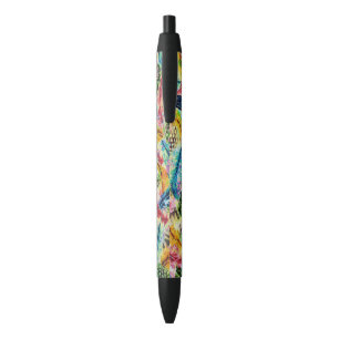 Cute  trendy watercolor splatters tribal feathers black ink pen