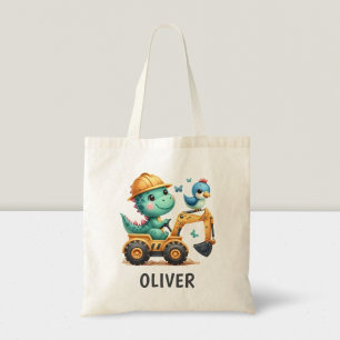 Cute Trex Dinosaur Driving a Construction Vehicle Tote Bag