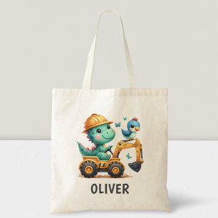 Cute Trex Dinosaur Driving a Construction Vehicle Tote Bag