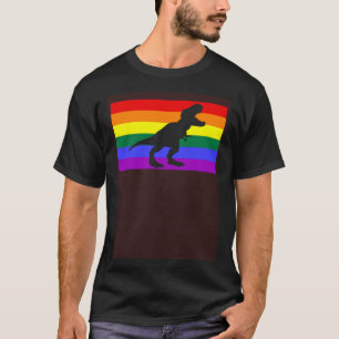 Cute Trex Dinosaur Party LGBTQ Gay Pride Flag Quee T-Shirt