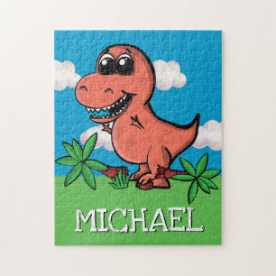 Cute Trex Dinosaur Tyrannosaurus Rex Cartoon Name Jigsaw Puzzle