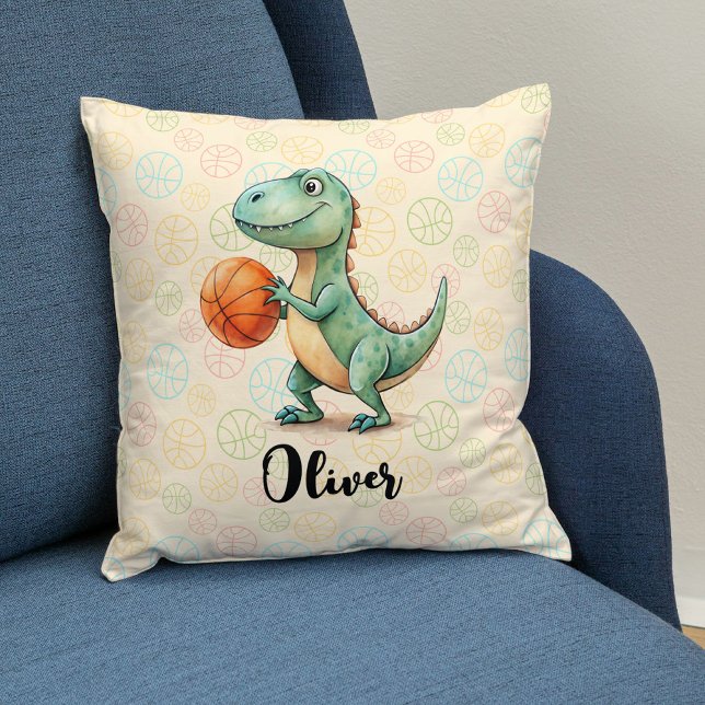Cute Trex Playing Basketball Personalized Throw Pillow (Creator Uploaded)