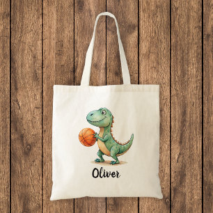 Cute Trex Playing Basketball Personalized Tote Bag