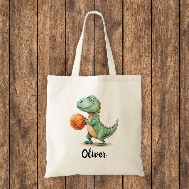 Cute Trex Playing Basketball Personalized Tote Bag (Creator Uploaded)