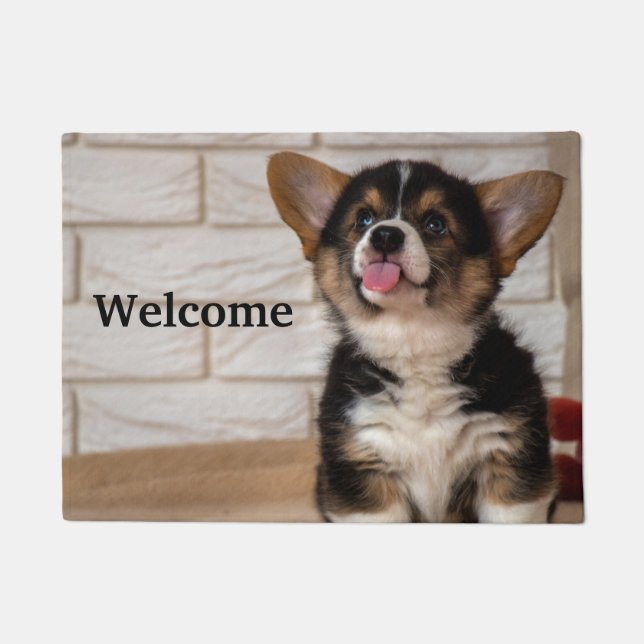 Cute Tri colour Pembroke Welsh Corgi Puppy Dog Doormat (Front)