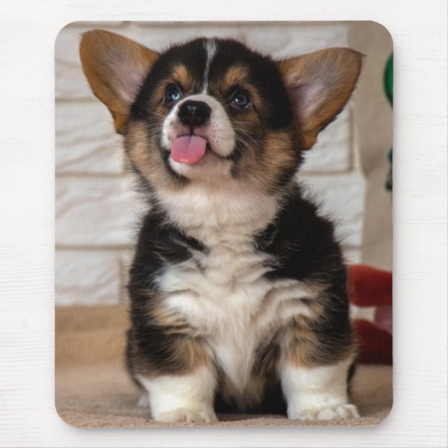 Cute Tri colour Pembroke Welsh Corgi Puppy Dog Mouse Pad (Front)