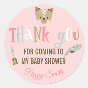 Cute Tribal Animals Girl Baby Shower Thank You Classic Round Sticker