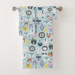 Cute Tribal Face Pattern Bath Towel Set