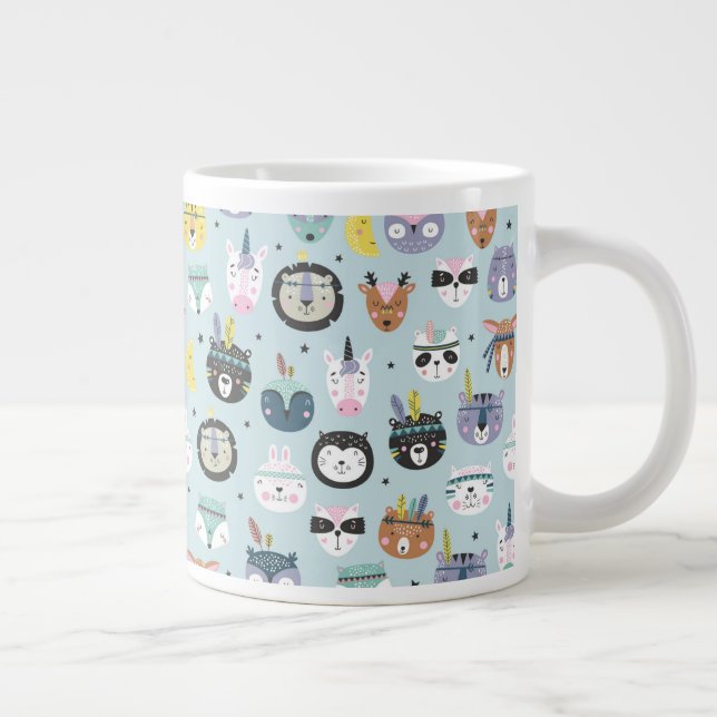 Cute Tribal Face Pattern Large Coffee Mug (Right)