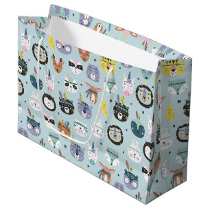 Cute Tribal Face Pattern Large Gift Bag