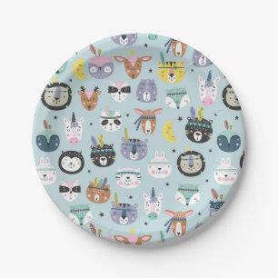 Cute Tribal Face Pattern Paper Plate