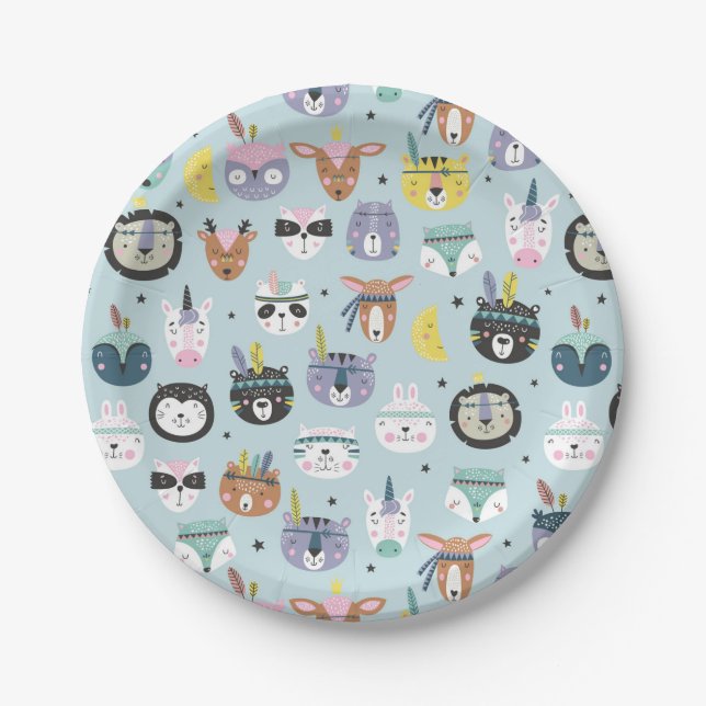 Cute Tribal Face Pattern Paper Plate (Front)