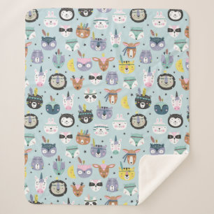 Cute Tribal Face Pattern Sherpa Blanket