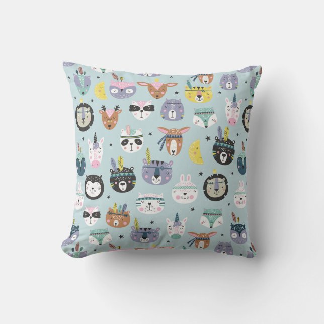 Cute Tribal Face Pattern Throw Pillow (Front)