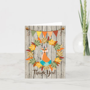 Cute Tribal Fox and Colourful Autumn Leaf Wreath Thank You Card