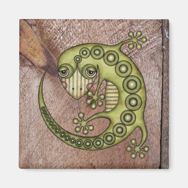 Cute Tribal Green Gecko Magnet (Front)