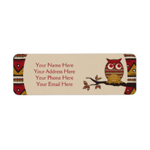 Cute Tribal Pattern Owl Branch Moon Leaves Ethnic