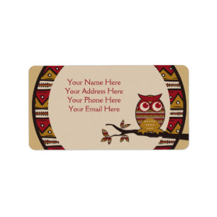 Cute Tribal Pattern Owl Branch Moon Leaves Ethnic Label