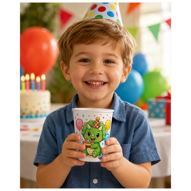 Cute Triceratops Birthday Paper Cups (Creator Uploaded)