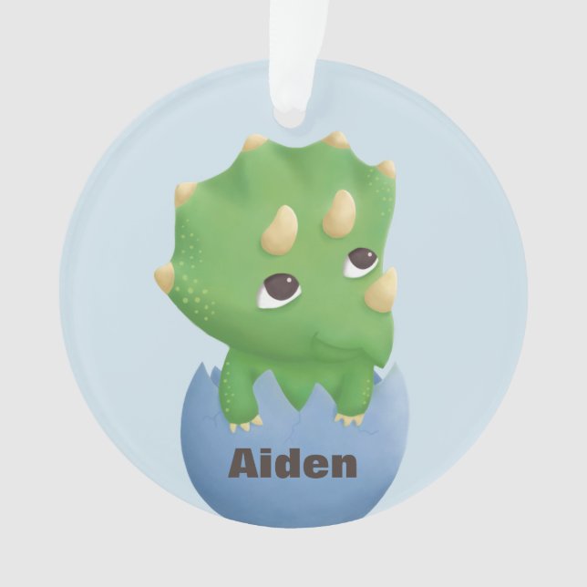 Cute Triceratops Dino Egg Baby Ornament (Front)