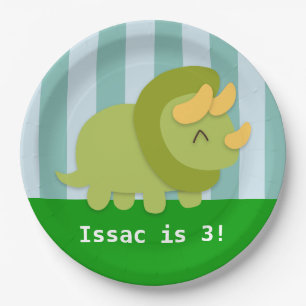 Cute Triceratops Dinosaur Birthday Party Paper Plate