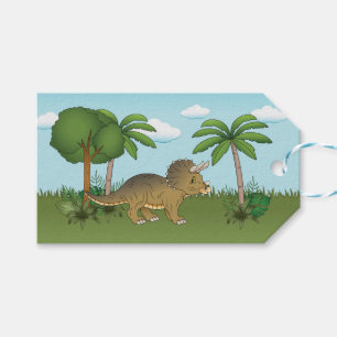 Cute Triceratops Dinosaur Tropical Palm Tree Gift Tags