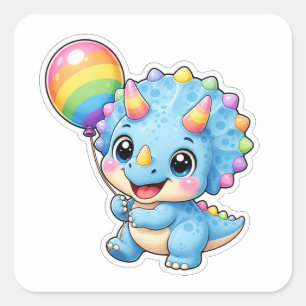 Cute Triceratops Rainbow Balloon Square Sticker