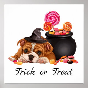 Cute Trick or Treat Candy Dog   Halloween Poster