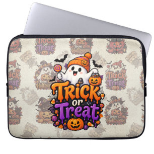 Cute Trick or Treat Ghost Halloween Laptop Sleeve