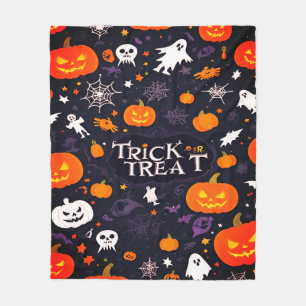 Cute Trick or treat ghosts and pumpkin Fleece Blanket