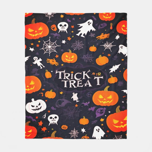 Cute Trick or treat ghosts and pumpkin  Fleece Blanket (Front)