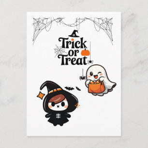 Cute Trick or Treat Halloween Ghost Greeting Postc Postcard