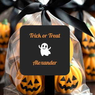 Cute Trick or Treat Halloween Ghost Name Square Sticker