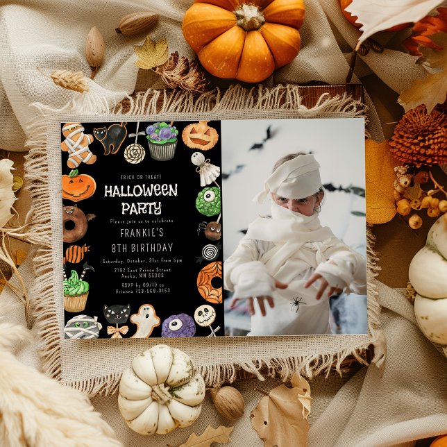 Cute Trick Or Treat Halloween Photo Birthday Invitation (Creator Uploaded)
