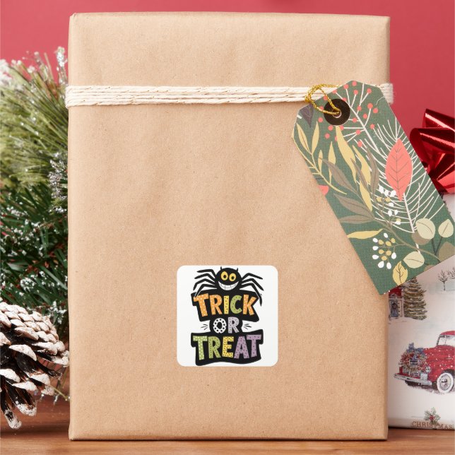Cute Trick or Treat Halloween Square Sticker (Holiday)