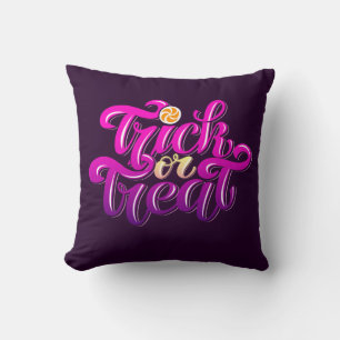 Cute Trick or Treat Halloween Typography Throw Pillow