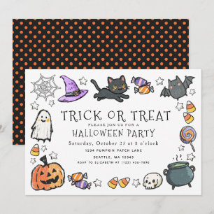 Cute Trick or Treat Kids Crayon Halloween Party  Invitation