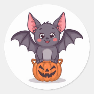 Cute Trick or Treating Bat Classic Round Sticker