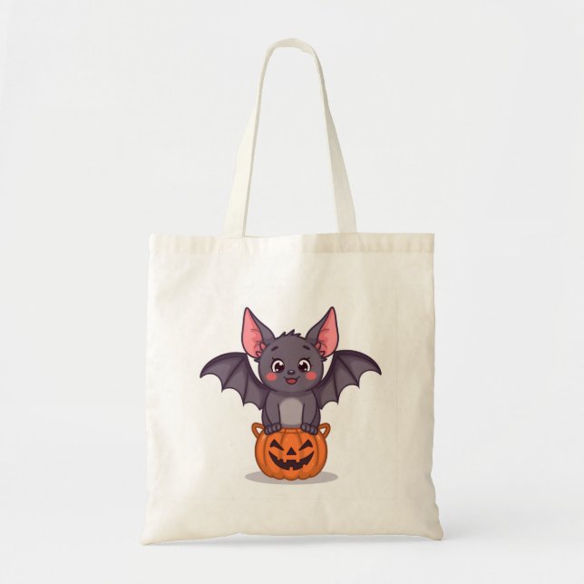 Cute Trick or Treating Bat Tote Bag (Front)