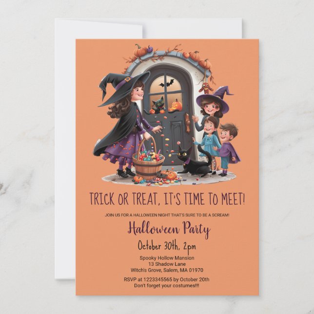 Cute trick treat kids sweets halloween party  invitation (Front)
