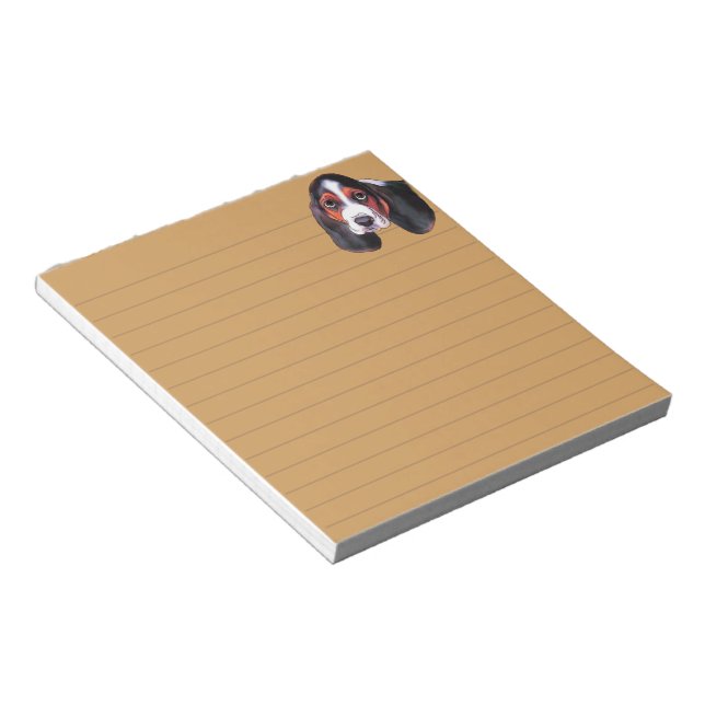 Cute Tricolor Basset Hound Puppy Notepad (Angled)