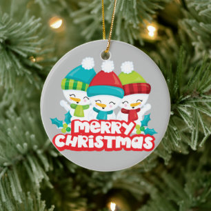 Cute Trio of Snowmen Holiday Keepsake Ceramic Ornament