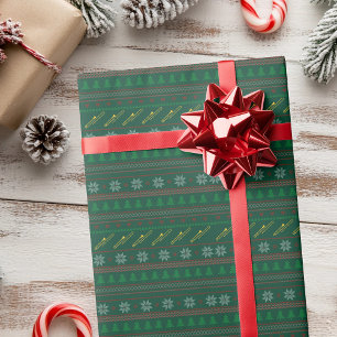 Cute Trombone Christmas Sweater Pattern Wrapping Paper