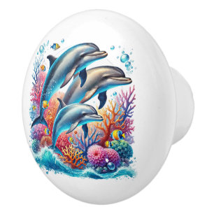 Cute tropical beach house dolphins  ceramic knob