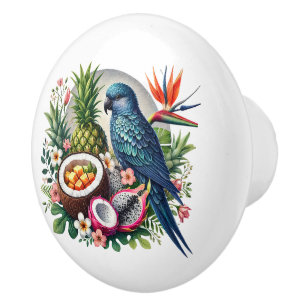 Cute tropical beach house parrots  ceramic knob