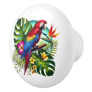 Cute tropical beach house parrots  ceramic knob