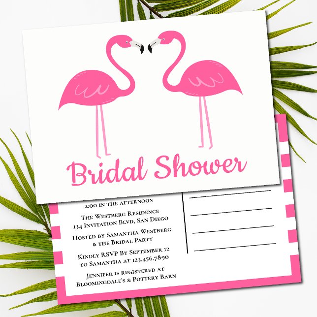 Cute Tropical Beach Pink Flamingo Bridal Shower  Invitation Postcard (Creator Uploaded)