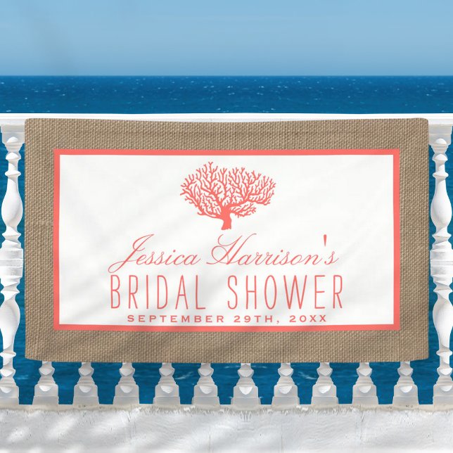 Cute Tropical Coral Beach Burlap Bridal Shower Banner (Creator Uploaded)